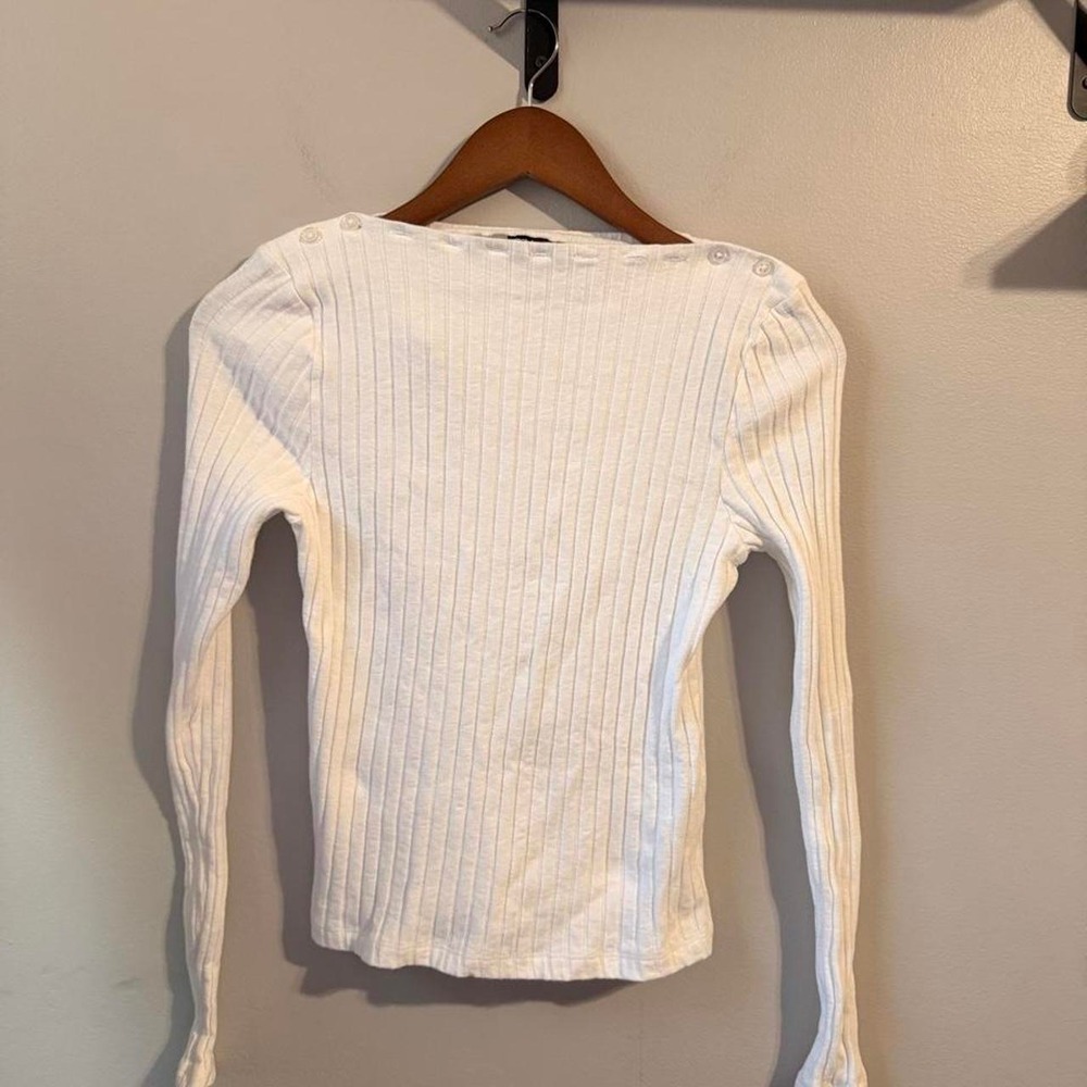 ASOS white adjustable boat neck ribbed knit long sleeve top size M